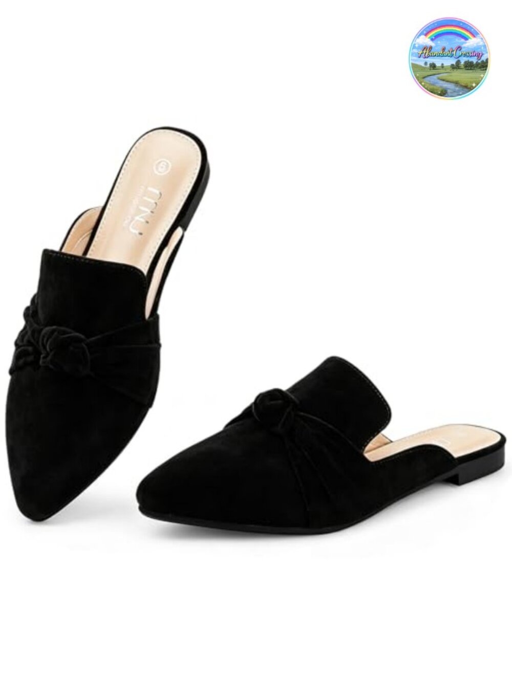 Bow Knot Pointed Toe Mules for Women - Backless Slip On Loafers with Memory Foam